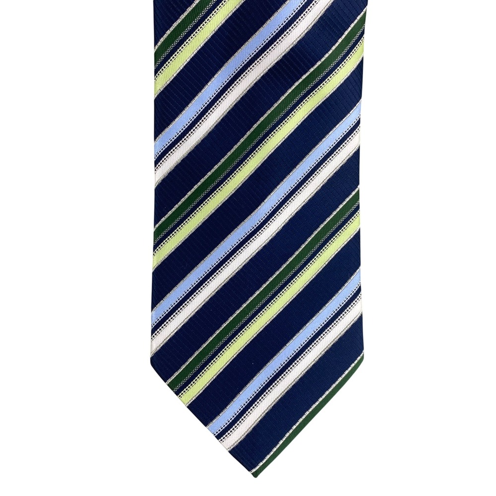 Alexander Julian Colours Mens Tie Striped Navy Blue Green White Business 57x4